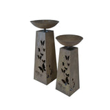 Set 2 Nested Butterfly Pillar Planters w Solar Led Lights 82cm, 68cm V637-27601PLN