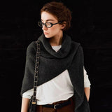 Dark Grey Retro Wool Blend 190x70cm Knitted Triangle Scarf - Multifunction Warm Shawl Wrap with V888-ELOSUNG49957