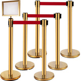 Stanchion Post Barriers 6-Set Line Dividers, Stainless Steel Stanchions with 6.6 Red Retractable V952-GLZ-CBTZ-JS-6JT01V0