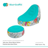 Blue Graffiti Portable Inflatable Sofa Chair with Ottoman - Waterproof Flocked Lazy Sofa for Camping V888-ELOSUNG17116