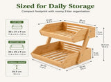 2-Tier Bamboo Fruit Basket for Kitchen Counter, Open-Front Produce Storage Organizer for Fruits, V1192-AZ-W-25173