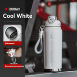 316 Stainless Steel Water Bottle Outdoor Insulated Bottle Sports Straw Bottle - White - Size 1000ml V1102-122-95094-WHT-1000ML