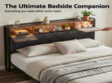Artiss King Bed Frame with LED Lights and Storage Headboard Charging Station BFRAME-J-MEL-K-BK-AB