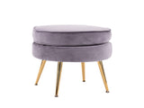 Ottoman Foot Stool Velvet Fabric Metal Leg Round GREY V274-FT-VST-1596-GY