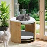 Elevated Double Cat Bed 2-Tier Wooden Plush Kitten Lounge V178-66928