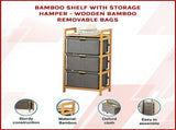 Bamboo Shelf with Storage Hamper Wooden Organiser with 3 Laundry Bags V63-838251