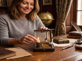 Vintage Mechanical Candle Box with Snuffer, Antique Brass & Wood Wind-Up Candle Holder, V1366-AZ2-W-24708