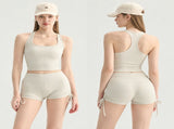 White Size XL Women's Yoga Set - Square Neck Racerback Sports Bra with Built-in Pads and High Waist V888-ELOSUNG56382-4