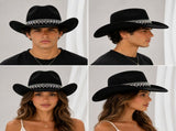 Rhinestone Cowboy Hat - Black Western Hat with Iridescent Gemstone Fringe Band, Wide Curved Brim for V888-ELOSUNG57116-1