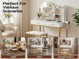 Artiss Dressing Table Vanity Desk Set Stool LED Charging Station White FUR-V-DRESS08-WH
