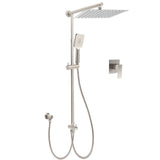 WELS Brushed Nickel 12" Rain Head Shower Square 3 Modes Handheld Sliding Rail Arm Mixer Dual Set V1233-SC842BSHS002M4CNKSS112NKSQ201N
