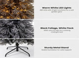 Christabelle 2.3m 7.5ft Midnight Snow Christmas Tree Pre Lit Warm White LED Black Foliage Flock 112_HZMS75