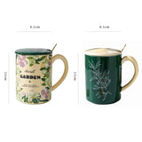 2X High-Fired Ceramic Porcelain Mug Set with Lid 400ml Vintage Floral Tea Spoon GREEN V274-HA-LA-P0024824-MUT