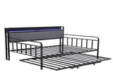 Artiss Bed Frame Double LED Metal Trundle Daybed with Charging Station TURN MBED-D-TURN-D-BK-ABC