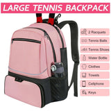 Large Capacity Tennis Backpack with Racquet Compartment, Shoe Pocket and Fence Hook for Training, V1341-ZY-3UMRW3P4-BEIGE