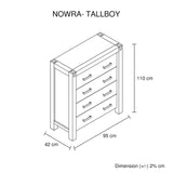 Tallboy with 4 Storage Drawers Solid Wooden Assembled in Oak Colour V43-TBY-NOW-OAK