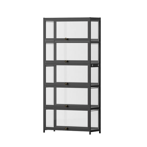 Artiss 5-Tier Display Cabinet Storage Bookshelf Clear Shelf Black FUR-T-DSHELF-03-BK