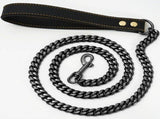 Premium Cuban Link Dog Leash with Genuine Leather Handle Heavy-Duty Stainless Steel Pet Walking V1341-ZY-V4WZ94XP-SILVER-120CM472IN