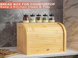 CARLA HOME Large Bamboo Bread Box Storage Organizer with Roll Top for Kitchen Counter LSB-36186