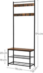 Rustic Brown Coat Rack Stand with Hallway Shoe Rack and Bench with Shelves Matte Metal Frame Height V178-11079