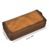 Vegetable Tanned Distressed Top Grain Leather Double Zip Long Wallet, Vintage Genuine Leather V1232-SNB-NS-004