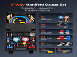 AC Manifold Gauge Set for R134a R404A R1234yf R22 Refrigerant, 4 Way AC Gauge with 1.5m Hoses, V952-JXLMB4TLDSTXOAEMC001V0