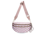 Pink Checkered Trendy Sling Bag - Women's Crescent Crossbody Purse with Wide Adjustable Strap V888-ELOSUNG33369