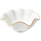 8" White Ceramic Decorative Bowl, Ruffle Edge Serving Bowl with Golden Rim, 320oz Shallow Fruit V1192-AZ-W-18519