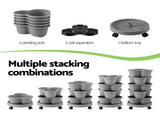 Green Fingers 5 Tier Vertical Garden Planter, Stackable Planters with 4 Wheels, Grey, Raised Garden GARDEN-5T-LGY