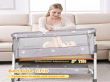 3-in-1 Grey Baby Bassinet Bedside Crib with Adjustable Height, Mosquito Net & Storage Basket V178-59241
