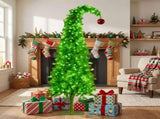 Christabelle 1.8m 6ft Gremlin Christmas Tree Pre Lit Green White LED Curved Top Red Bauble Arti 112_HZG6