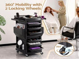 Embellir Salon Trolley 2 Lockable Doors 6 Tier Trays Mobile Hair Cart Black SA-TR-6T-LOCK-BK