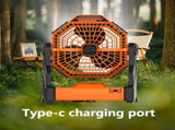 A portable outdoor camping fan with adjustable brightness, LED light strip hook, USB rechargeable, V1105-YAHWFS-01