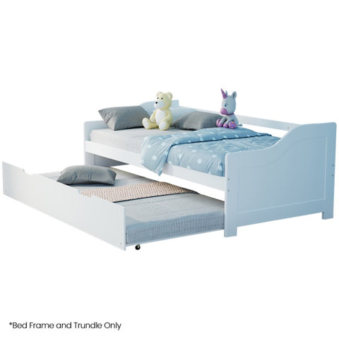 KINGSTON SLUMBER Wooden Single Sofa Bed Frame with Trundle Underbed - White V219-BEDBFSKSS2WA