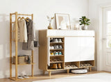 Artiss Shoe Rack Cabinet Wooden & Bamboo Clothes Rack Set Storage Shelf White Pine SHOE-HANGER-02-WHWD