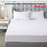 Soho Collection Quilted Microfibre Fitted Mattress Protector 38cm Wall Queen V442-MFL-MATTRESSP-SOHOMICROFIBRE-WHITE-QS