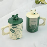 2X High-Fired Ceramic Porcelain Mug Set with Lid 400ml Bear w Tea Spoon GREEN V274-HA-LA-P0024828-BEAR