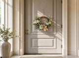 Spring Wood Front Door Wreath, 45 x 3 cm with Flowers, Greenery and Ornaments, Reusable Hanging V1366-AZ2-W-16038