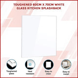 Toughened 60cm x 70cm White Glass Kitchen Splashback V63-828821