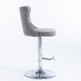 4x Height Adjustable Swivel Bar Stool Velvet Stud Barstool with Footrest and Chromed Base- Gray V226-SW1712GY-2