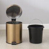 5L Stainless Steel Round Trash Can With Lid And Foot Pedal for Household Kitchen Hotel-Champagne V1161-110301