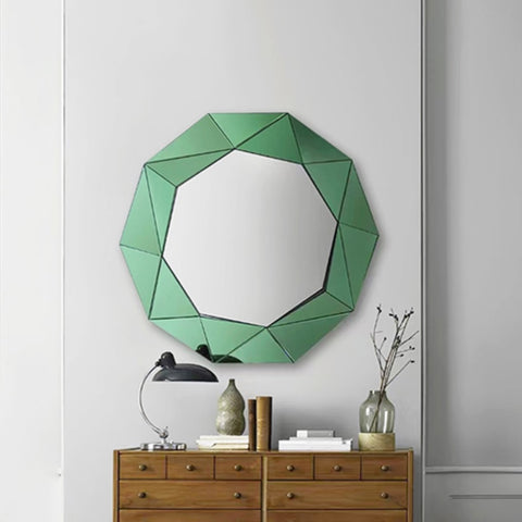 Wall Mirror MDF Silver Mirror & Green Frame Trigonometrical Shape MRR-04 V43-MRR-04