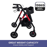 Orthonica Foldable Mobility Steel Rollator 136kg Max Capacity Red FRW-MAS-029-RD
