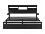 Artiss Bed Frame King with Charging Station Storage Organizer Drawers LED ZAC MBED-D-ZAC-K-BK-AB