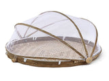 Covered Bamboo Serving Food Tent Basket Hand Woven Round Food Basket with Mesh Cover V1294-YM0715-10347243