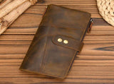 Vintage Crazy Horse Leather Double Zip Long Wallet, Top Grain Leather Bi-Fold Large Capacity Clutch, V1232-NSQB-NS-002