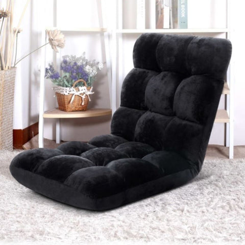 Artiss Floor Lounge Sofa Bed Flannel Fabric Black FLOOR-SBL-M193-S-BK