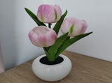 Aoresac Desktop LED Tulip Lamp Artificial Flower Night Light Bouquet Lamp 3 Heads with Ceramic Vase V1294-YM0901-H46916P