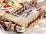 Alfresco 4 Person Insulated Picnic Basket Set with Foldable Wood Table Mat PC-TB-4P-REC