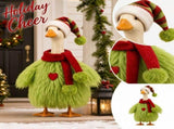 Christmas Porch Goose Outfit, Elf Hat and Scarf Set for Lawn Goose Statue, Red Green Striped Plush V1366-AZ2-W-24772